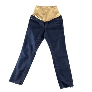 Loft Maternity Skinny Jeans Dark Wash Raw Hem Full Belly Panel Blue 10M